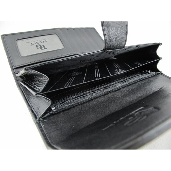 Genuine Stingray Skin Leather Women's Trifold Clutch Wallet Black - Picture 5 of 5